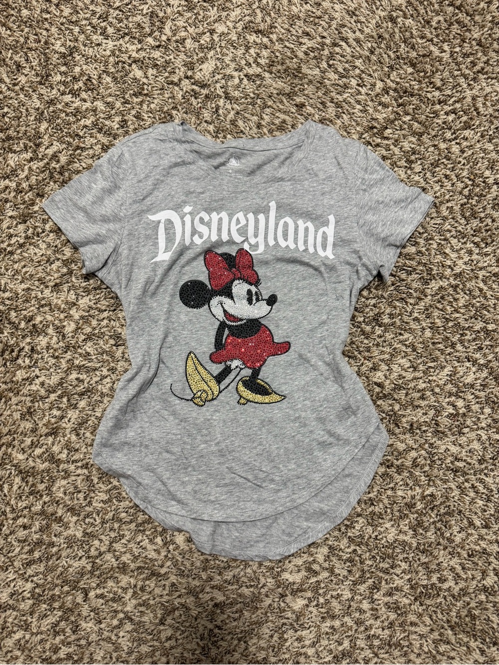 Disney Minnie Mouse Gray Graphic Tee with rhinestone
